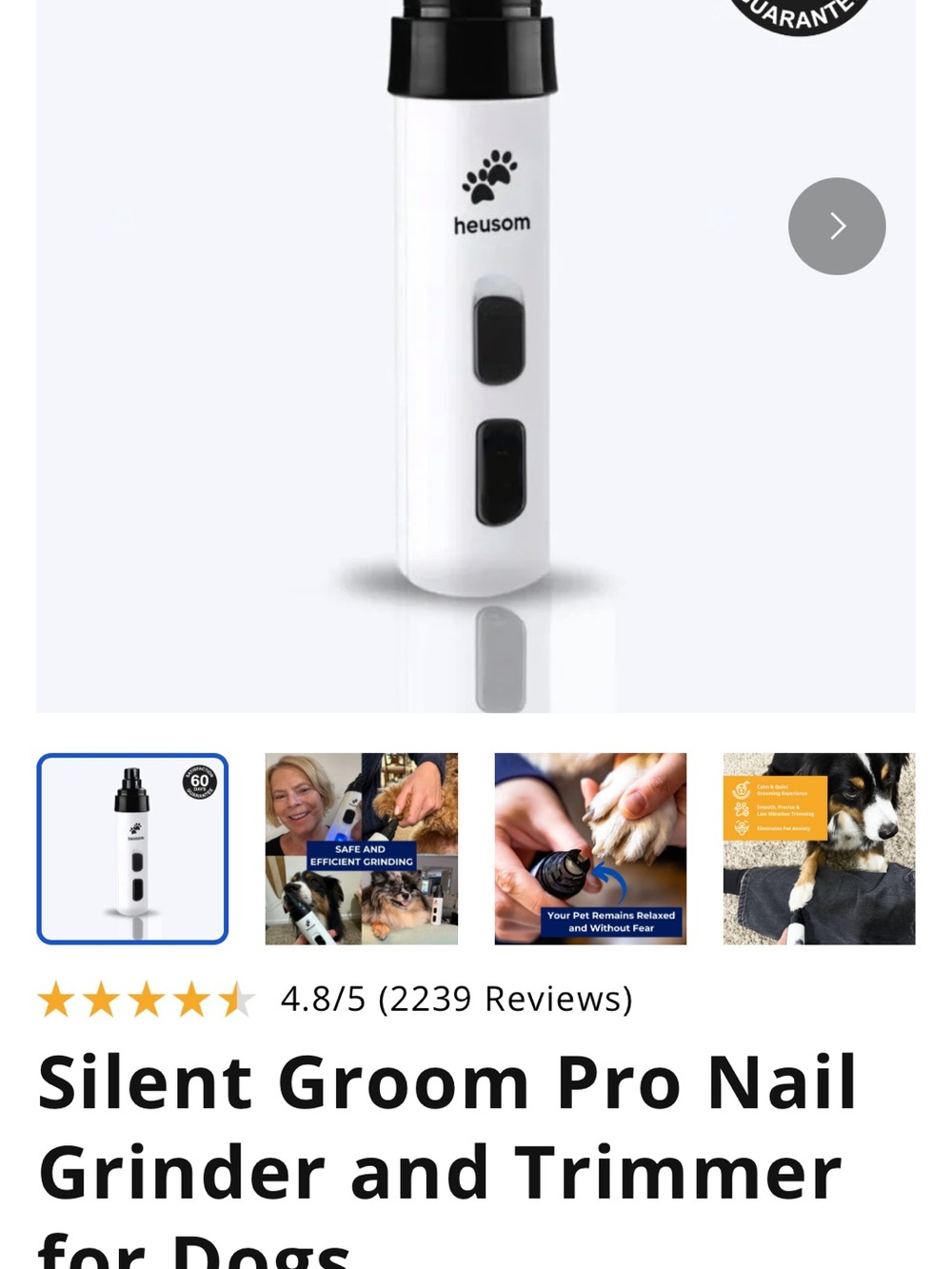 Heusom White Silent Groom Pro Nail Grinder & Trimmer for Men Grooming